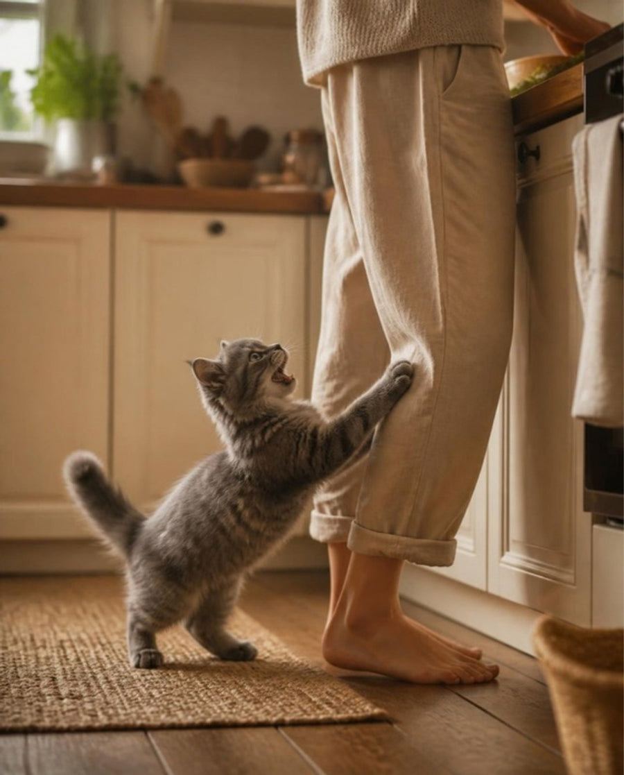 Kitten pawing at its owner for attention